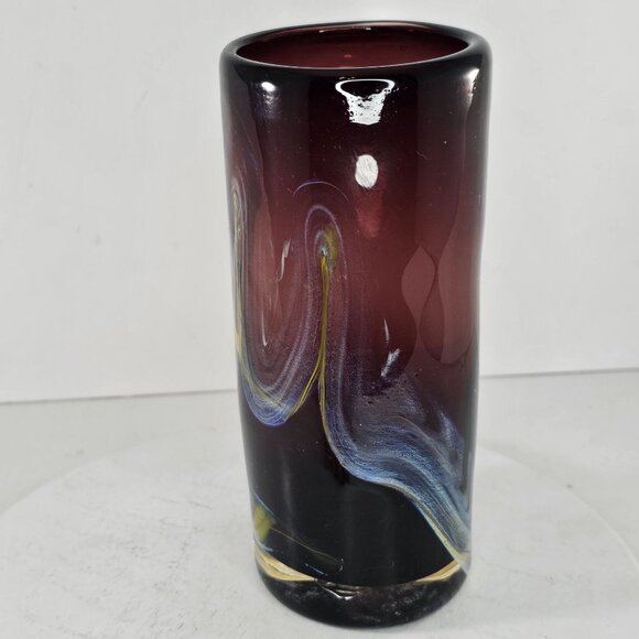 Hand Blown Art Glass Vase With Abstract Design & Swirl Signed Laughing Dragon - Picture 7 of 12